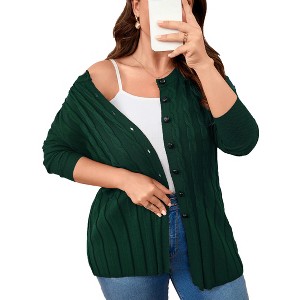 Plus Size Women's Open Knit Sweater Cardigan Round Neck Button Down Soft Casual Formal Outfits - 1 of 4