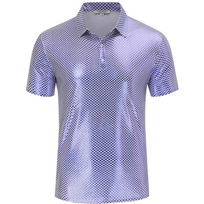 Men's 70s Disco Shirts Shiny Sequins Short Sleeve Party Shirt Slim Fit Nightclub Costume Tops