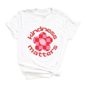 Simply Sage Market Women's Kindness Matters Checkered Flower Short Sleeve Graphic Tee - 1 of 2