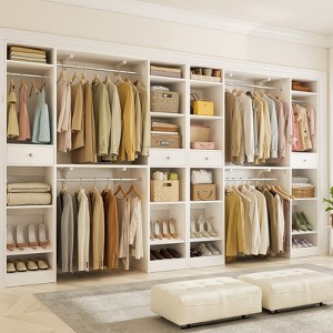 Besiost Wooden Walk-In Closet System Storage with Drawer and Hanging Rods - 1 of 4