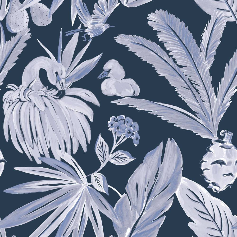 Photos - Wallpaper Tempaper & Co. 28 sq ft Flamingo Salinas by She She Peel and Stick  Sea Blue