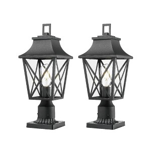 Maggift Outdoor Wall Light, Pole Lantern Lighting Fixture with Pier Mount Base Hard Wired, 2 Pack Black, 7.7"*7.7"*19.8" - 1 of 4