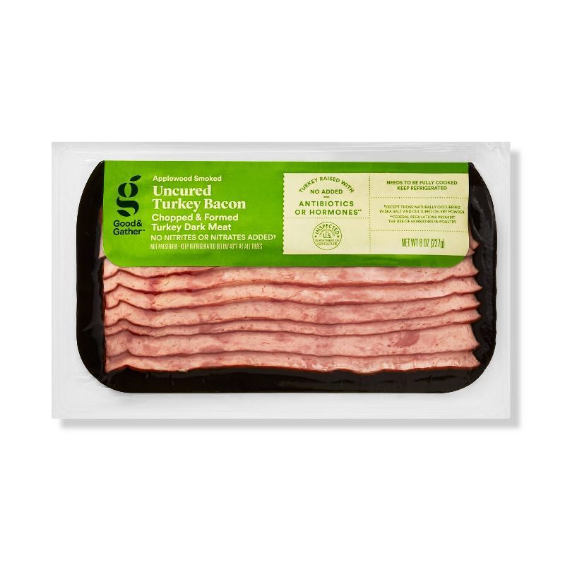 Applewood Smoked Uncured Turkey Bacon - 8oz - Good &#38; Gather&#8482;, 1 of 4