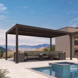 Purple Leaf Louvered Pergola with Retractable Roof, Adjustable Aluminum Hardtop Gazebo for Patio - 1 of 4