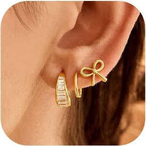 Gold Earrings for Women, 14k Gold Plated Dangle Huggie Earrings for Women Trendy Dainty Gold Hoop Earring Stacks Pearl Chain Drop Cartilage - 1 of 4
