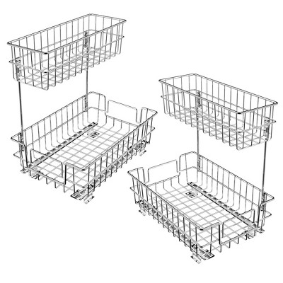Pull Out Cabinet Organizer, Under Sink Slide Out Storage Shelf with 2 Tier Sliding Wire Drawer