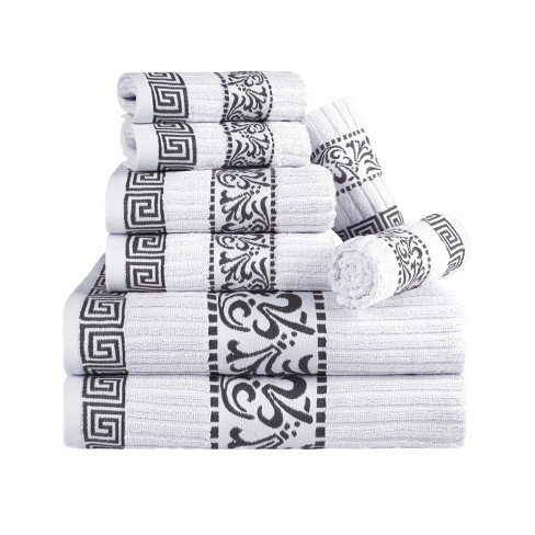 100% Cotton Medium Weight Geometric Border 8 Piece Assorted Bathroom Towel  Set, White - Blue Nile Mills : Target