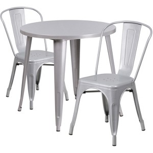 Emma and Oliver Commercial Grade 30" Round Metal Indoor-Outdoor Table Set with 2 Cafe Chairs - 1 of 4