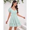 Coolmee Women's Ruffle Wrap Flowy Dress Puff Sleeve Flounce Short Sleeve A Line Mini Dress - 3 of 4