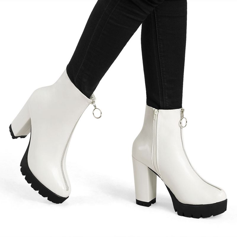 Allegra K Women's Platform Front Zip Chunky Heel Ankle Boots, 2 of 7