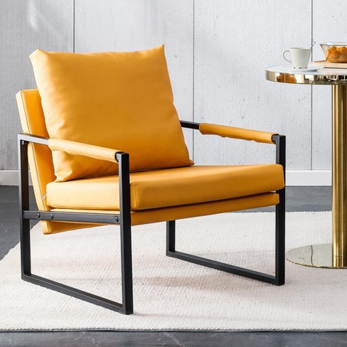 PU Leather Metal Frame Accent Armchair Orange ModernLuxe