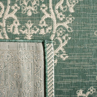 Courtyard Dark Green and Beige Synthetic Non-slip Accent Rug