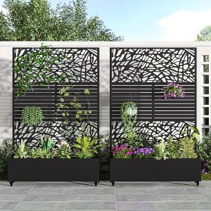 SpassWay 72"H Two-tone Patio Planter Box with Trellis Metal Raised Garden Bed Black Decorative Privacy Screen with Wheels - 1 of 4