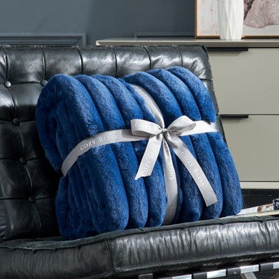 Cozy Bliss Faux Fur Plush Decorative Blanket, Cozy Warm Striped Throw
