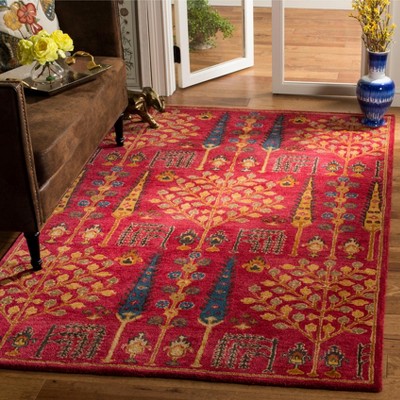 Handmade Red Round Wool Tufted Area Rug, 3' x 5'