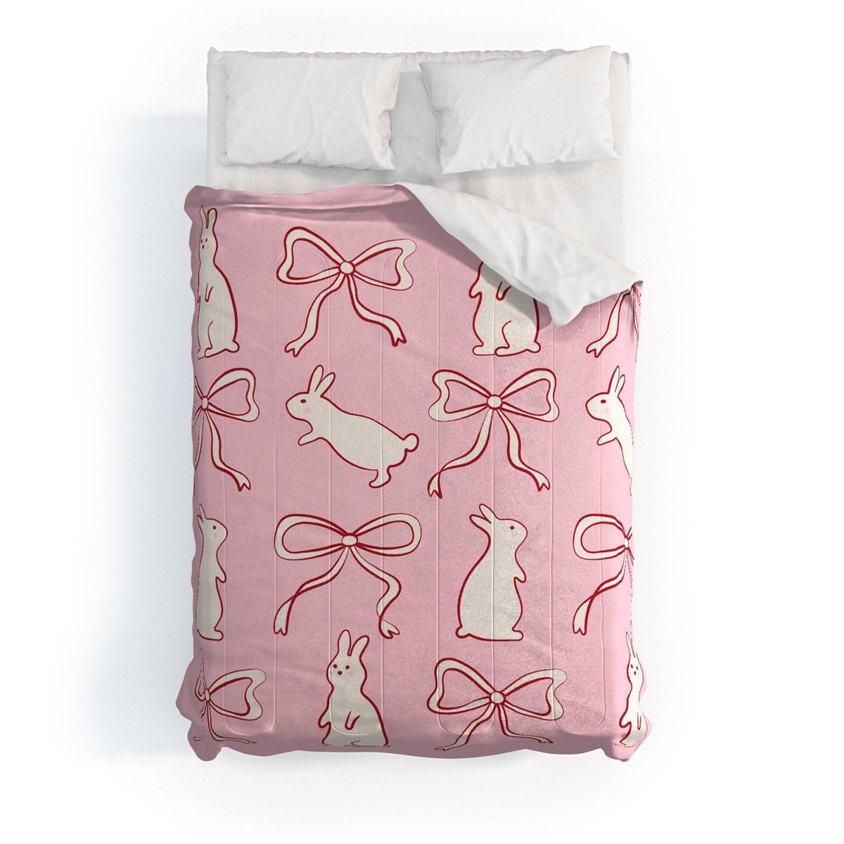 Deny Designs Kids' 3pc Full Spacehouse Ribbon Bows and Bunnies Comforter and Sham Set Red