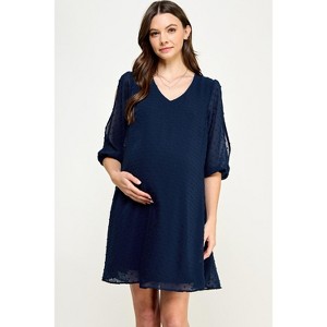 Hello Miz Women's Swiss Dot V Neck Split Sleeve Maternity Dress - 1 of 4