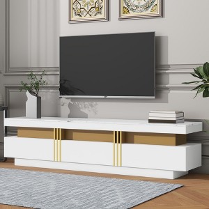 68.8"W TV Stand with High Gloss Faux Marble Top for TVs Up to 78'' with Golden Panel Design and 3 Drawers, 4Q-ModernLuxe - 1 of 4