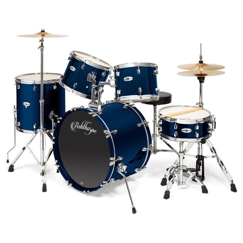 Ashthorpe 5-Piece Professional Adult Drum Set with Remo Drumheads and Premium Brass Cymbals, 1 of 8