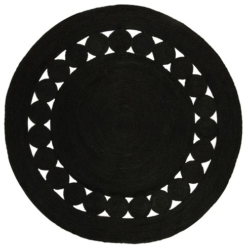 Plain Bohemian Natural Jute Area Rug, Hand Braided Black Round Rug