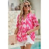 I AM A FASHION JUNKY Rose Abstract Print Smocked Puff Sleeve V Neck Peplum Blouse - 3 of 4