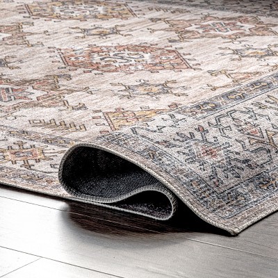 Eco-Friendly Beige Synthetic 4' x 6' Washable Area Rug