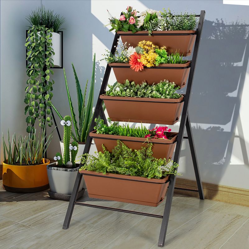 Costway 5-tier Vertical Garden Planter Box Elevated Raised Bed w/5 Container, 3 of 11