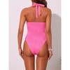 INSPIRE CHIC Women's Metal Buckle Cut Out Halter Ribbed Deep V Push Up Tummy Control Bathing Monokini Suit 1 Piece - 3 of 4