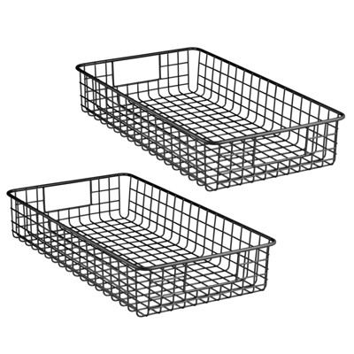 Mdesign Metal Wire Food Organizer Shallow Basket With Handles - 2 Pack ...