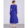 Allegra K Women's Elegant Pleated Cross V Neck Puff Sleeve Tie Waist A-Line Dress - 3 of 4