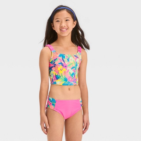 Girls' 'Shore Garden' Floral Printed Midkini Set - Cat & Jack™ Pink XS