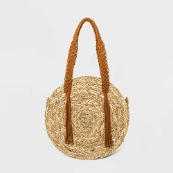 Straw Circle Macrame Handle Tote Handbag - Universal Thread™ Natural