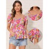 INSPIRE CHIC Women's Floral Peplum Waist Sweetheart Neck Puff Short Sleeve Smocked Casual Blouse - 2 of 4