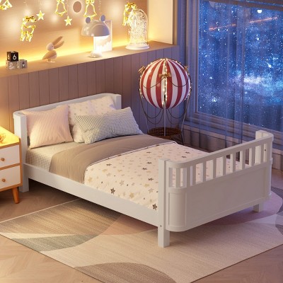 5 Inch Platform Beds,Pine Bed Frame,Full Bed With Rails,Brown Full Size Wood Platform Bed-Cuddlewood