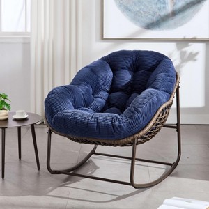 Outdoor Rattan Rocking Chair,Padded Cushion Rocker Recliner Chair Outdoor for Front Porch - 1 of 4