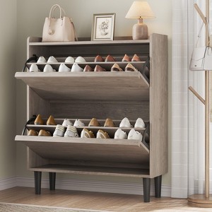 Shoe Cabinet with 2 Flip Drawers, Wooden Shoe Organizer with Adjustable Shelf, Shoe Storage for Entryway, Hidden Shoe - 1 of 4