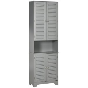 HOMCOM Tall Narrow Bathroom Storage Cabinet with Doors and Shelf Adjustability, Freestanding Bathroom Linen Cabinet, Bathroom Floor Cabinet - 1 of 4