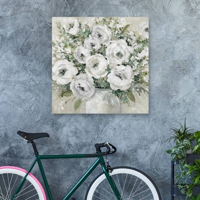 35" x 35" White Floral Bouquet Canvas Wall Art