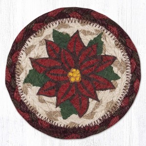 Earth Rugs Poinsettia Printed Coaster – 5"x5" Square Braided Jute, Rustic Christmas Floral Accent - 1 of 3