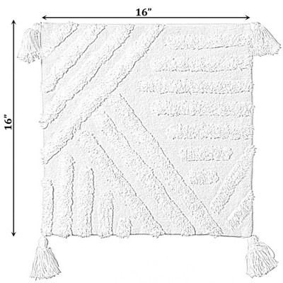 16" Boho Chic White Cotton Tufted Throw Pillow with Tassel Accents