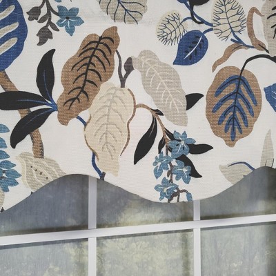 Antonia Blue and Beige Cotton Floral Window Valance 50" x 15"