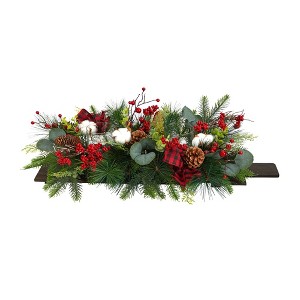 Nearly Natural 24-in Holiday Berries, Pinecones and Eucalyptus Christmas Artificial Arrangement Cutting Board Wall Décor or Table Arrangement - 1 of 4