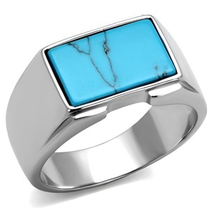 Slickblue Bold Men’s Stainless Steel Ring with Rectangle Sea Blue Stone – Everyday & Special Occasion Jewelry 8-13 - 1 of 4