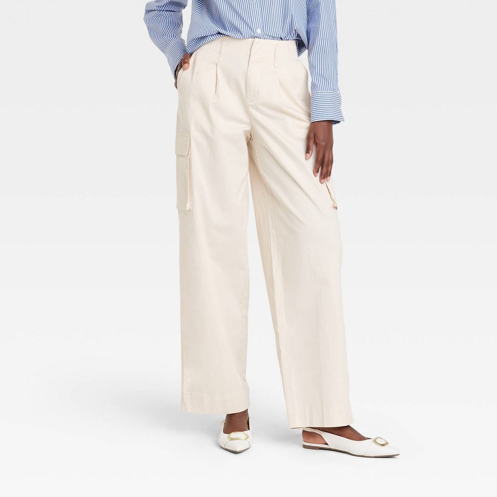 women's high-rise wide leg cargo pants - a new day™ cream assorted 4 and 6