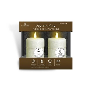 LumiPur 2pk 2"x3" Signature Natural Glow Flickering Flameless LED Wax Pillar Candle Linen White - 1 of 4