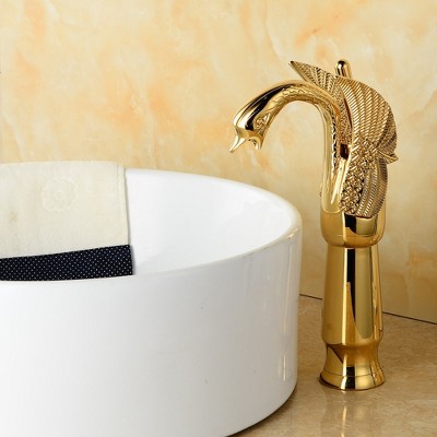 Polished Gold Swan Single Handle Vessel Sink Faucet