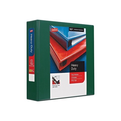 2" Staples Heavy-Duty View Binders with D-Rings Green 976063