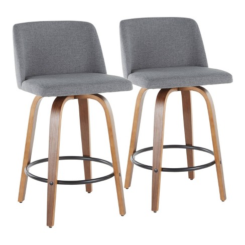 Set Of 2 Toriano Mid-century Modern Counter Height Barstools Walnut ...