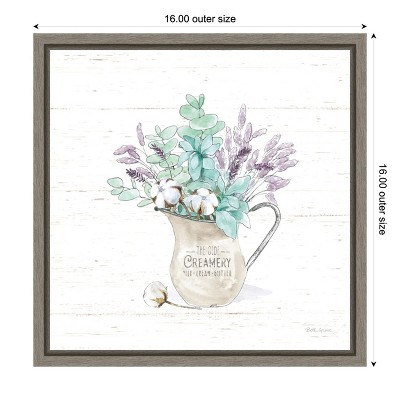 Farmhouse Lavender and Cotton Bouquet Canvas Print in Gray Frame