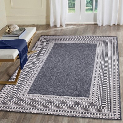 Navy and Ivory Flatwoven Wool Synthetic Rectangular Rug